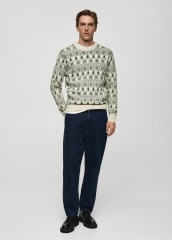 Custom Men's Festive Fair Isle Knit Sweater in Cream and Green 