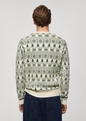 Custom Men's Festive Fair Isle Knit Sweater in Cream and Green 