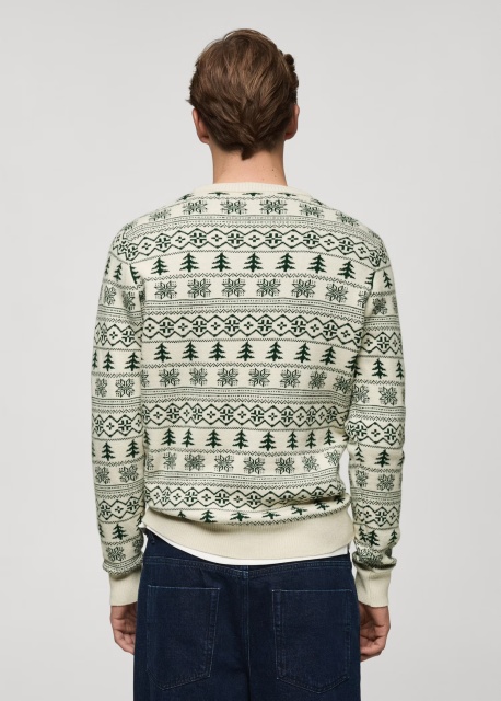 Custom Men's Festive Fair Isle Knit Sweater in Cream and Green 