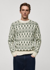 Custom Men's Festive Fair Isle Knit Sweater in Cream and Green 