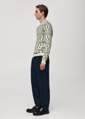 Custom Men's Festive Fair Isle Knit Sweater in Cream and Green 