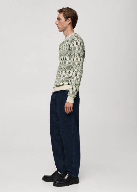 Custom Men's Festive Fair Isle Knit Sweater in Cream and Green 