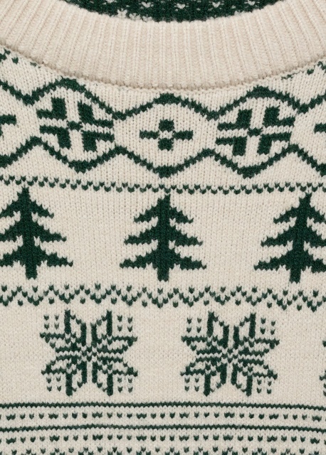 Custom Men's Festive Fair Isle Knit Sweater in Cream and Green 