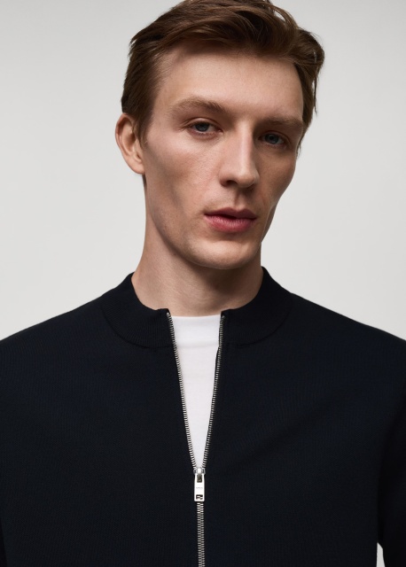 ODM Men's Minimalist Black Zip-Up Bomber Jacket