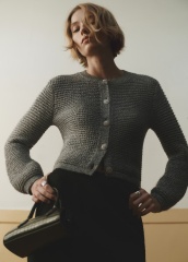OEM/ODM Available Women's Cropped Metallic Gray Knit Cardigan | Customizable Wholesale Knitwear | Jubaodi