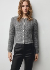 OEM/ODM Available Women's Cropped Metallic Gray Knit Cardigan | Customizable Wholesale Knitwear | Jubaodi