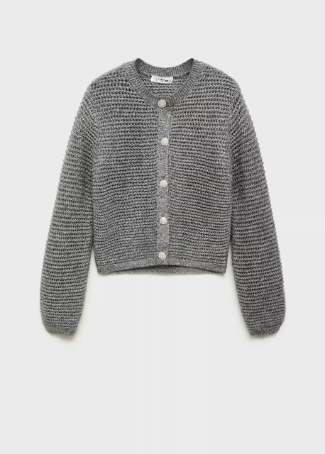 OEM/ODM Available Women's Cropped Metallic Gray Knit Cardigan | Customizable Wholesale Knitwear | Jubaodi