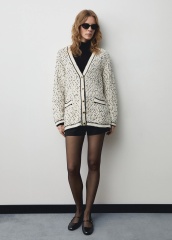 Factory Direct Women’s Oversized Tweed Knit Cardigan in Cream and Black | Customizable ODM & Wholesale Knitwear | Jubaodi