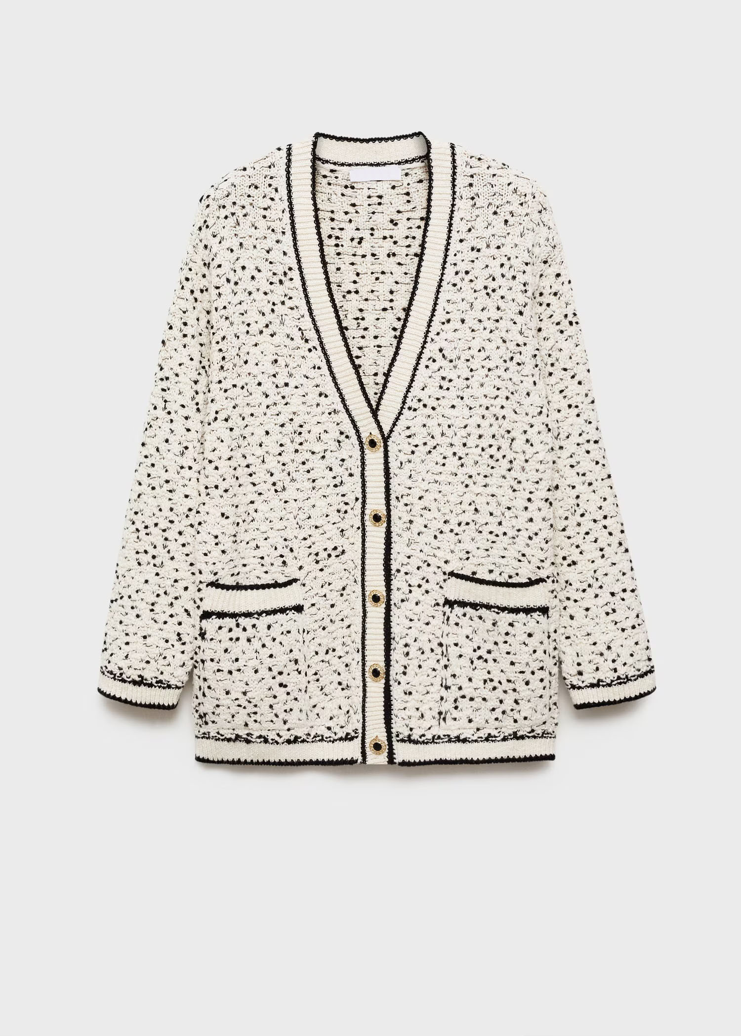 Factory Direct Women’s Oversized Tweed Knit Cardigan in Cream and Black | Customizable ODM & Wholesale Knitwear | Jubaodi