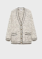 Factory Direct Women’s Oversized Tweed Knit Cardigan in Cream and Black | Customizable ODM & Wholesale Knitwear | Jubaodi