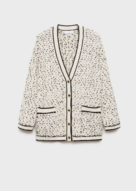Factory Direct Women’s Oversized Tweed Knit Cardigan in Cream and Black | Customizable ODM & Wholesale Knitwear | Jubaodi
