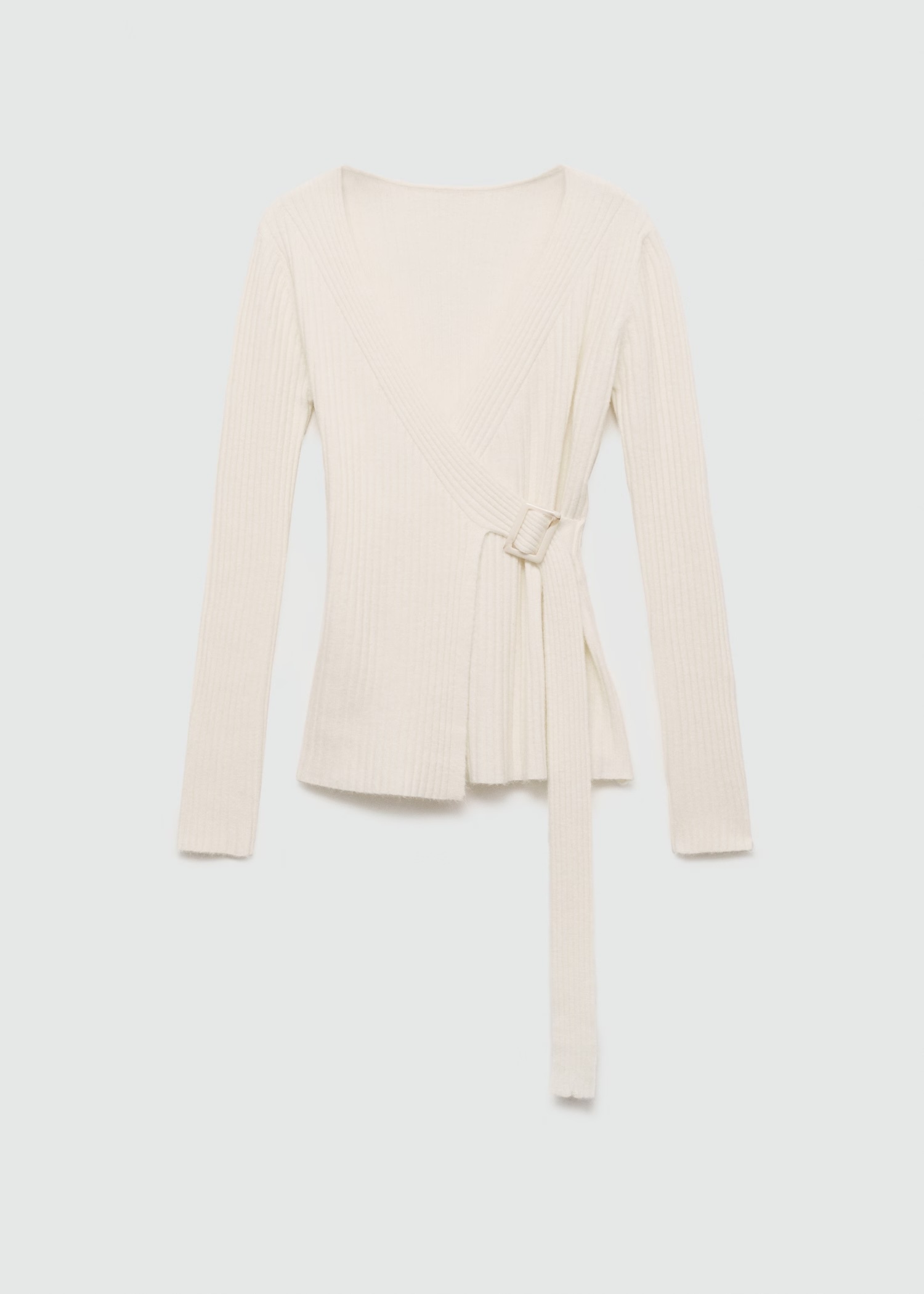 Wholesale Elegant Ribbed Wrap-Style Knit Sweater with Buckle Detail | Customizable ODM & Bulk Knitwear | Jubaodi