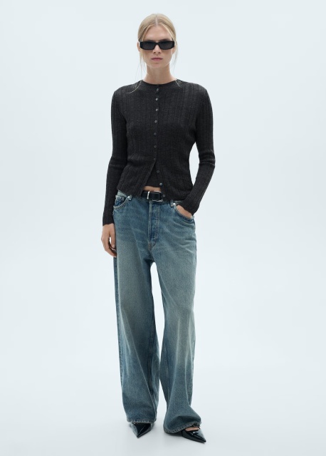 Custom Design Women’s Ribbed Charcoal Button-Up Cardigan | ODM & Wholesale Custom Knitwear | Jubaodi