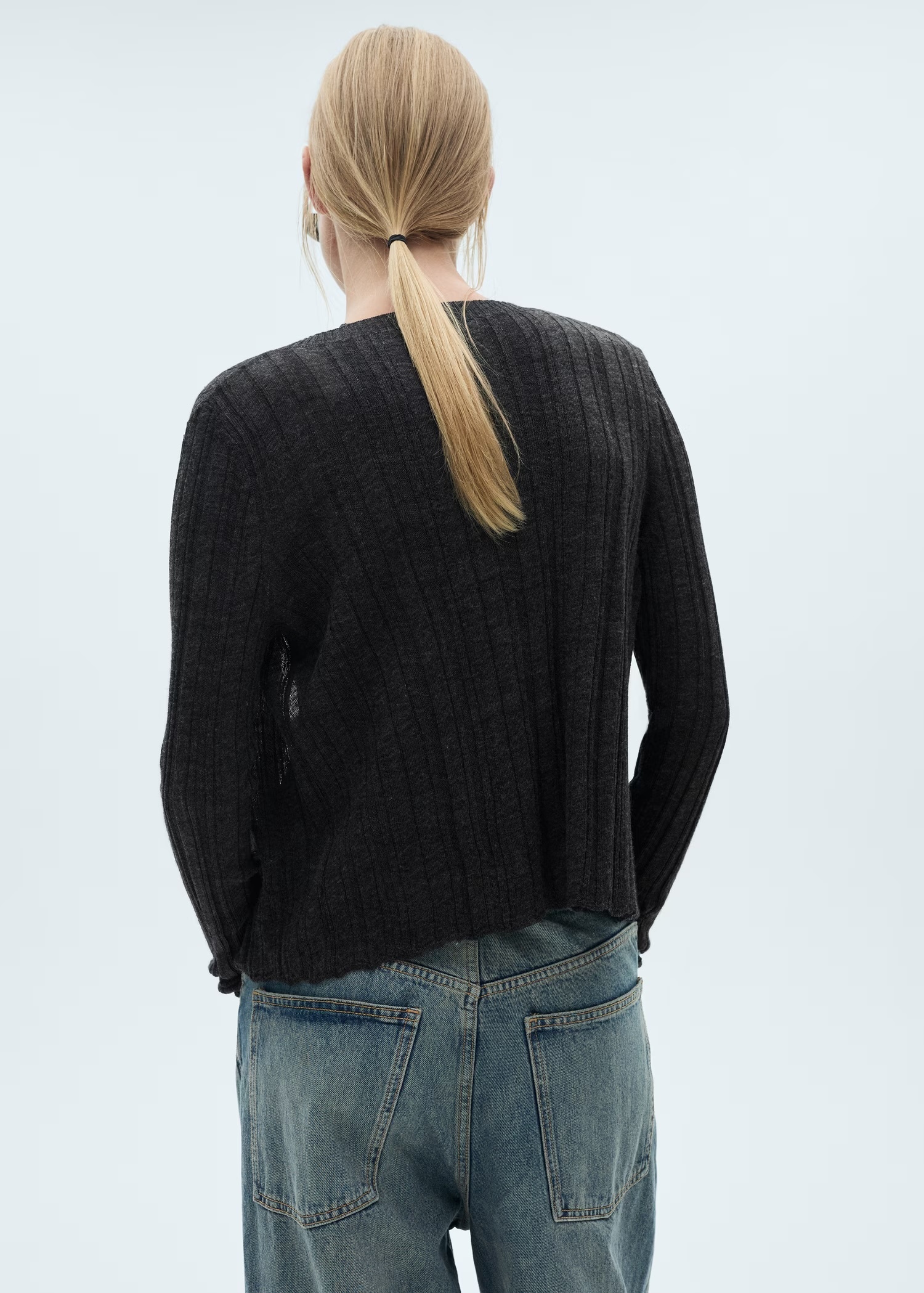 Custom Design Women’s Ribbed Charcoal Button-Up Cardigan | ODM & Wholesale Custom Knitwear | Jubaodi