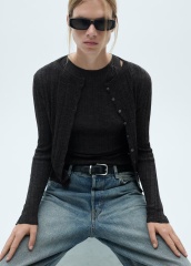 Custom Design Women’s Ribbed Charcoal Button-Up Cardigan | ODM & Wholesale Custom Knitwear | Jubaodi