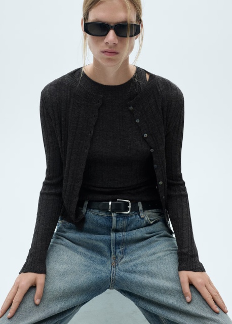 Custom Design Women’s Ribbed Charcoal Button-Up Cardigan | ODM & Wholesale Custom Knitwear | Jubaodi