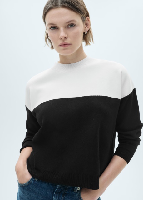 Made-to-Order Women’s Color Block Knit Sweater in Black and White | Customizable ODM & Wholesale Options | Jubaodi