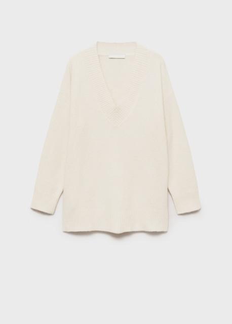 Customizable Women’s Oversized V-Neck Sweater in Ivory White | Wholesale Knitwear | OEM/ODM Manufacturer | Jubaodi