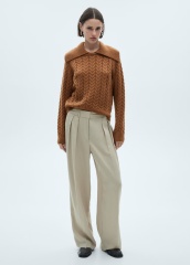 ODM Women’s Cable Knit Collared Sweater in Warm Caramel | Customizable Wholesale & Bulk Orders | Jubaodi