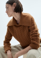 ODM Women’s Cable Knit Collared Sweater in Warm Caramel | Customizable Wholesale & Bulk Orders | Jubaodi