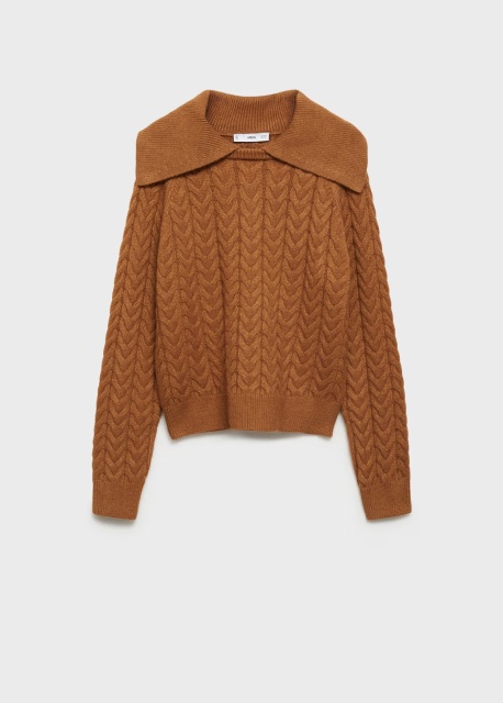ODM Women’s Cable Knit Collared Sweater in Warm Caramel | Customizable Wholesale & Bulk Orders | Jubaodi