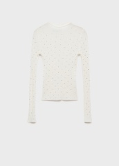 Factory Direct Women's Ribbed Embellished Long Sleeve Top in Ivory | OEM/ODM Customization for Wholesale & Bulk Orders | Jubaodi