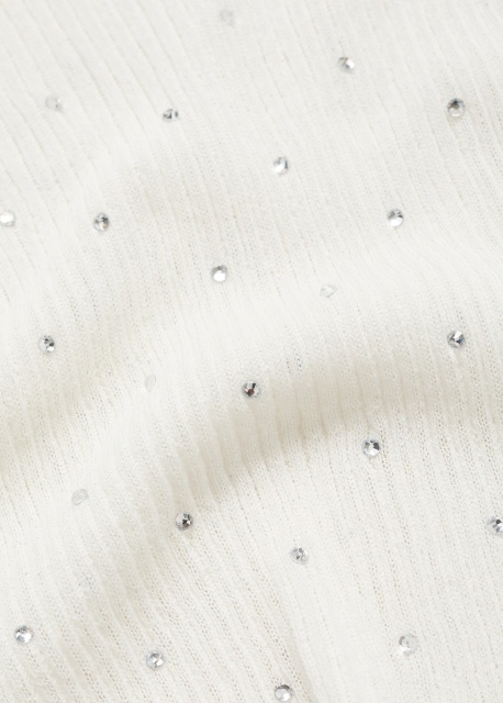 Factory Direct Women's Ribbed Embellished Long Sleeve Top in Ivory | OEM/ODM Customization for Wholesale & Bulk Orders | Jubaodi