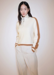 OEM/ODM Customizable Women's Ribbed Quarter Zip Sweater with Contrast Panels | Wholesale & Bulk Orders | Jubaodi