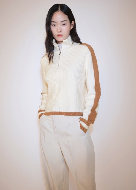 OEM/ODM Customizable Women's Ribbed Quarter Zip Sweater with Contrast Panels | Wholesale & Bulk Orders | Jubaodi
