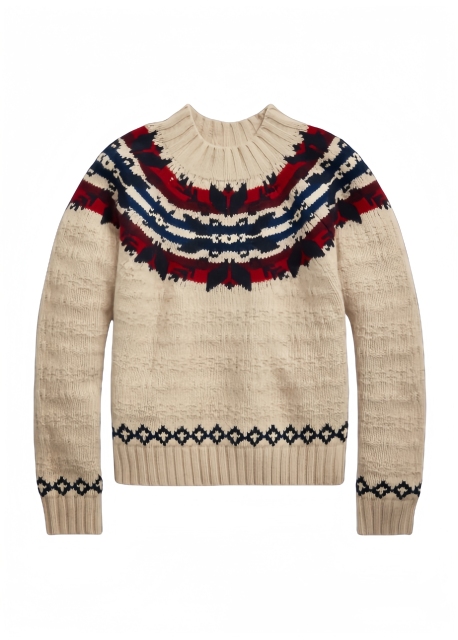 Factory Direct Cream Nordic Pattern Sweater with Multicolor Yoke Design | Custom Knitwear Manufacturer & Wholesale Supplier | Jubaodi