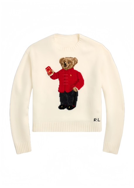 Custom Cream Sweater with Iconic Bear Embroidery | OEM/ODM Knitwear Manufacturer & Bulk Supplier | Jubaodi