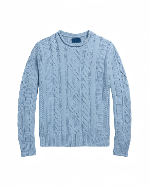 Custom Design Classic Cable Knit Light Blue Sweater | OEM & Wholesale Knitwear Supplier | Jubaodi