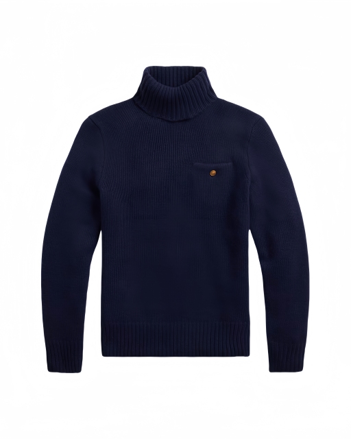 Personalized Men’s Navy Turtleneck Sweater with Chest Pocket | Custom Knitwear Manufacturer & Wholesale Supplier | Jubaodi