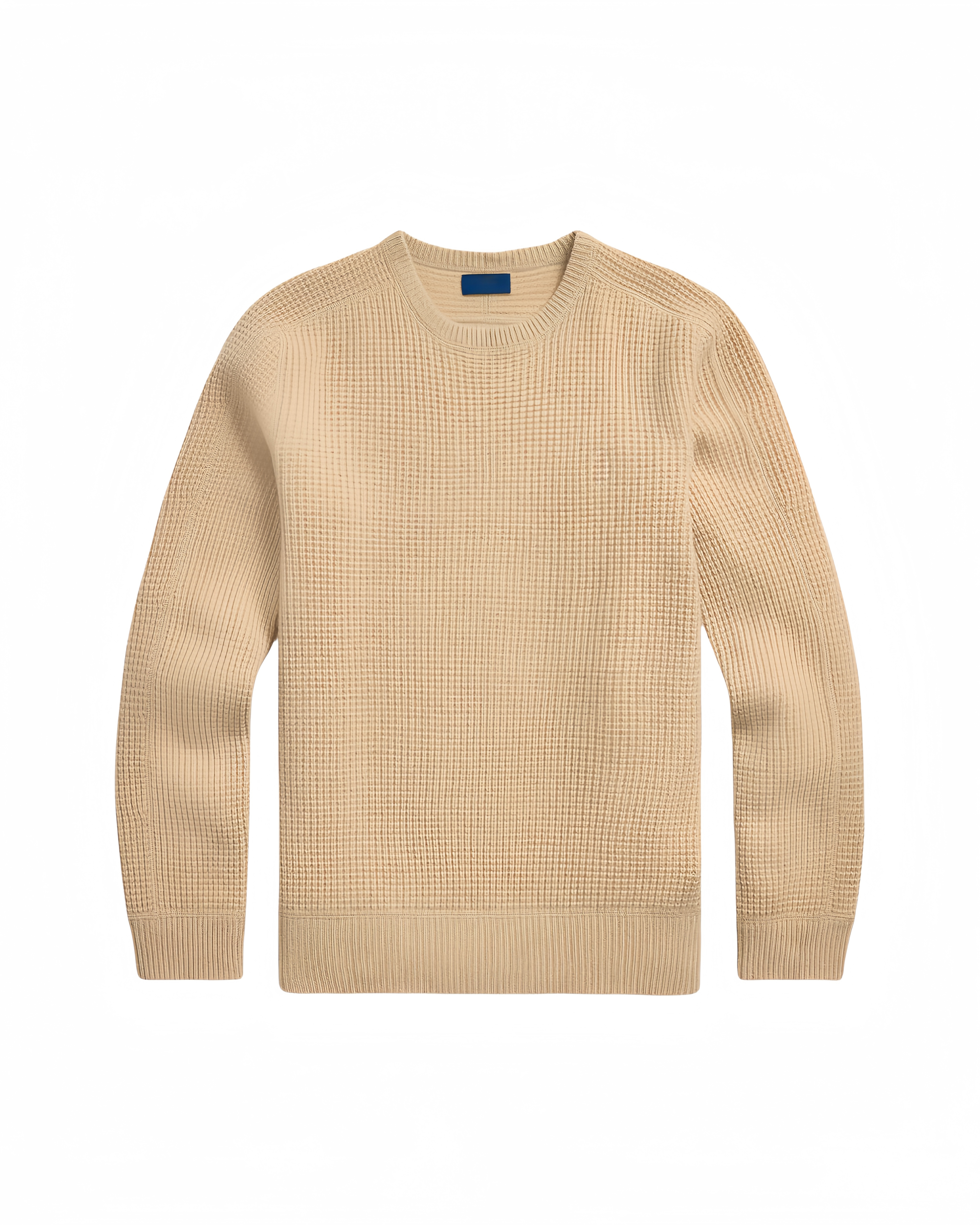 Jubaodi Men's Beige Waffle-Knit Crewneck Sweater – Custom & Wholesale Knitwear Manufacturer
