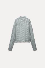 OEM/ODM Women’s Grey Cable Knit Sweater with Metallic Hem Detail | Custom Knitwear Manufacturer & Wholesale Supplier | Jubaodi