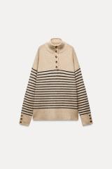 Custom Design Women’s Striped Button-Detail Sweater | Nautical-Inspired Knitwear Manufacturer & Wholesale Supplier | Jubaodi