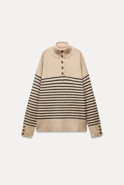 Custom Design Women’s Striped Button-Detail Sweater | Nautical-Inspired Knitwear Manufacturer & Wholesale Supplier | Jubaodi