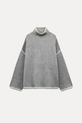 Factory-Direct Custom Gray Turtleneck Sweater with Contrast Trim - Women's Knitwear Wholesale Supplier