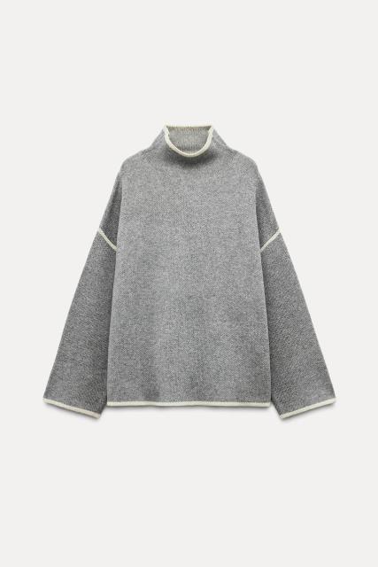 Factory-Direct Custom Gray Turtleneck Sweater with Contrast Trim - Women's Knitwear Wholesale Supplier