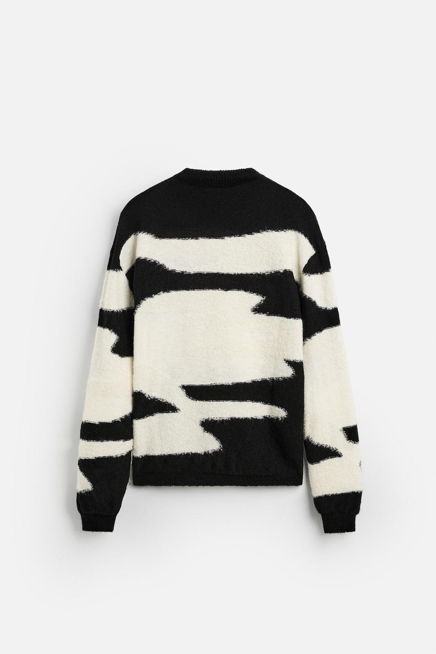 Made-to-Order Black and White Abstract Pattern Sweater – Customizable Cozy Knit Sweater for Retailers & Manufacturers