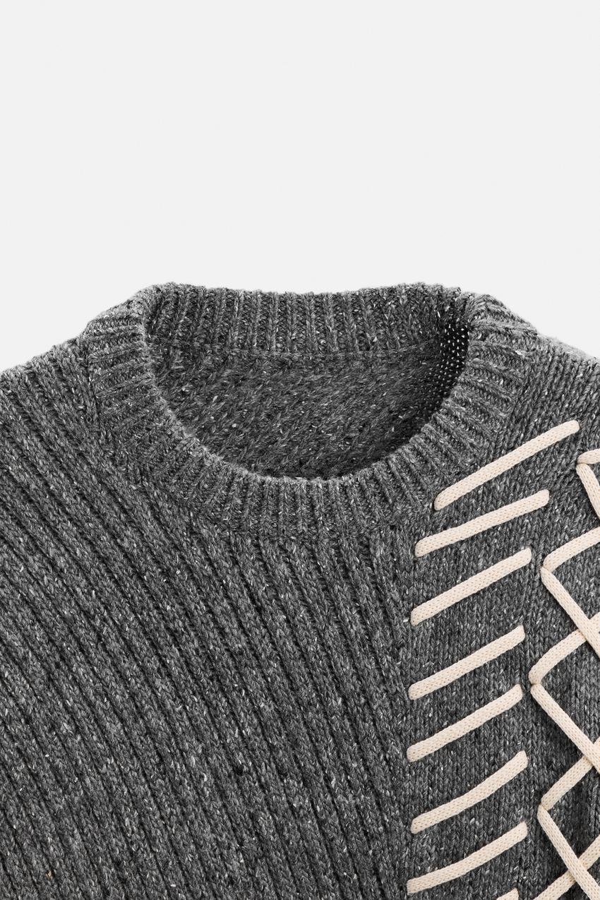 Customizable Gray Ribbed Sweater with Contrast Stitching –Bulk Orders for Retailers & Manufacturers