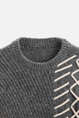 Customizable Gray Ribbed Sweater with Contrast Stitching –Bulk Orders for Retailers & Manufacturers
