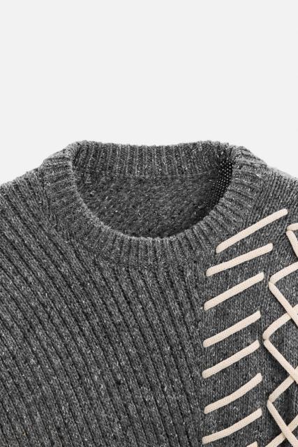 Customizable Gray Ribbed Sweater with Contrast Stitching –Bulk Orders for Retailers & Manufacturers