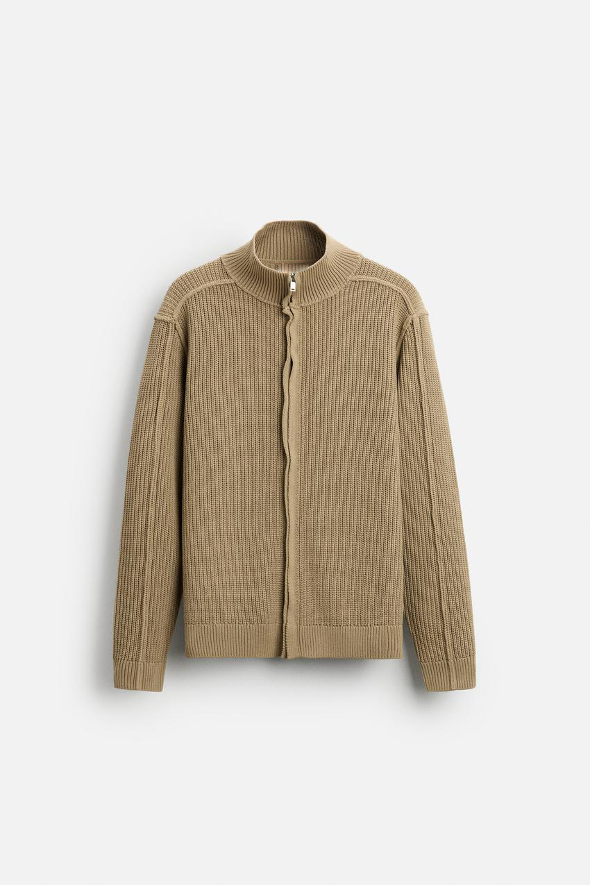 Custom Design Zip-Up Ribbed Sweater – Wholesale Women’s Casual Knitwear in Beige