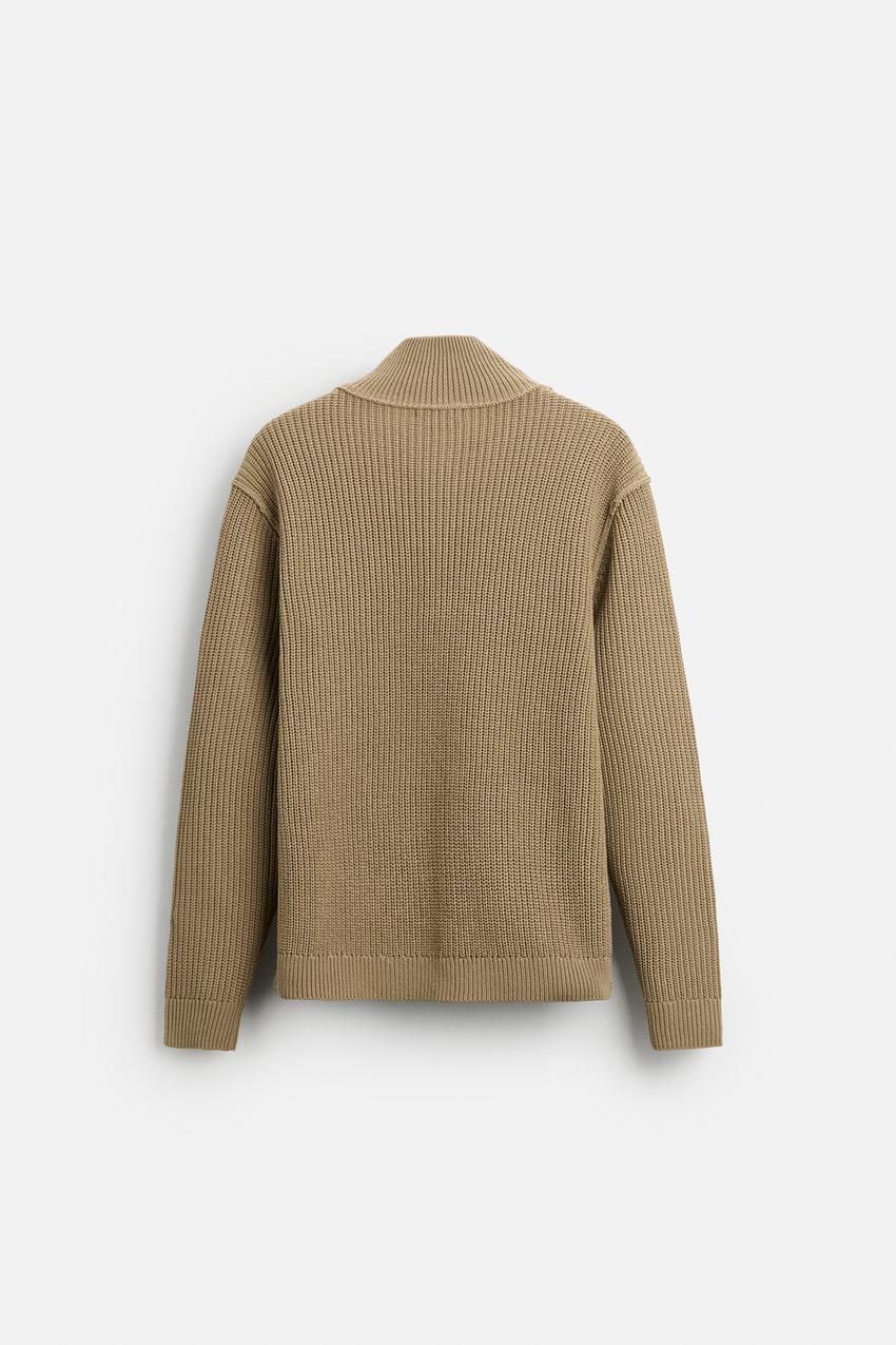Custom Design Zip-Up Ribbed Sweater – Wholesale Women’s Casual Knitwear in Beige
