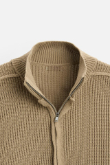 Custom Design Zip-Up Ribbed Sweater – Wholesale Women’s Casual Knitwear in Beige