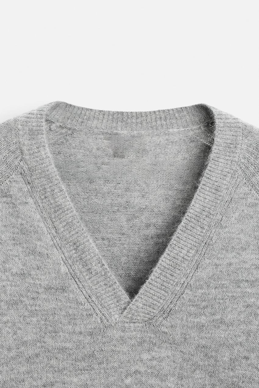 Factory Direct Gray V-Neck Knit Sweater – Bulk Orders Available