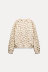 Customizable Cream Floral Embellished Sweater with 3D Flower Detailing -Knitwear Manufacturer