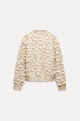 Customizable Cream Floral Embellished Sweater with 3D Flower Detailing -Knitwear Manufacturer