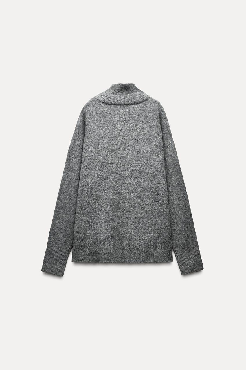OEM Customizable Gray Button Detail Turtleneck Sweater – Wholesale Women’s Cozy Knitwear